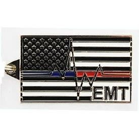 EMT Pewter Keyring - Red Blue Thin Line EMT Paramedic EMS Keychain Craft Supply