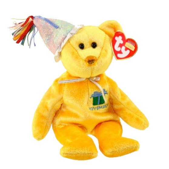 NOVEMBER The Birthday Bear Ty Beanie Baby Retired Beanbag Plush - New with Tags Vintage 1990s