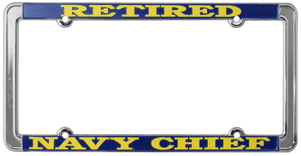 NAVY CHIEF Retired Thin Rim Metal Chrome License Plate Frame United States U.S. Navy USN Craft Supply