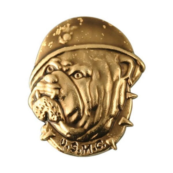 USMC Bulldog Lapel Pin - Marine Corps Bulldog with Helmet Gold Pin for Backpack Tie Shirt Trading Button Pinback Craft Supply