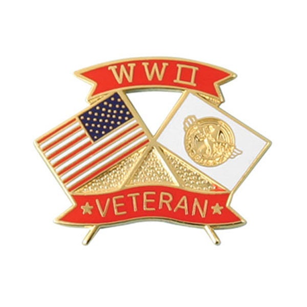 American and WWII Veteran Crossed Flags Lapel Pin - United States Military Veteran Enamel Pin for Backpack Tie Shirt Trading Button Pinback