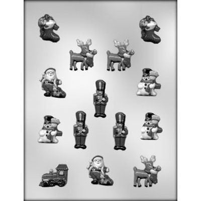 CHRISTMAS ASSORTMENT Chocolate Candy Mold -- Santa, Reindeer, Tree, Stocking, Train, Wreath, Soldier, Assortment Craft Supply