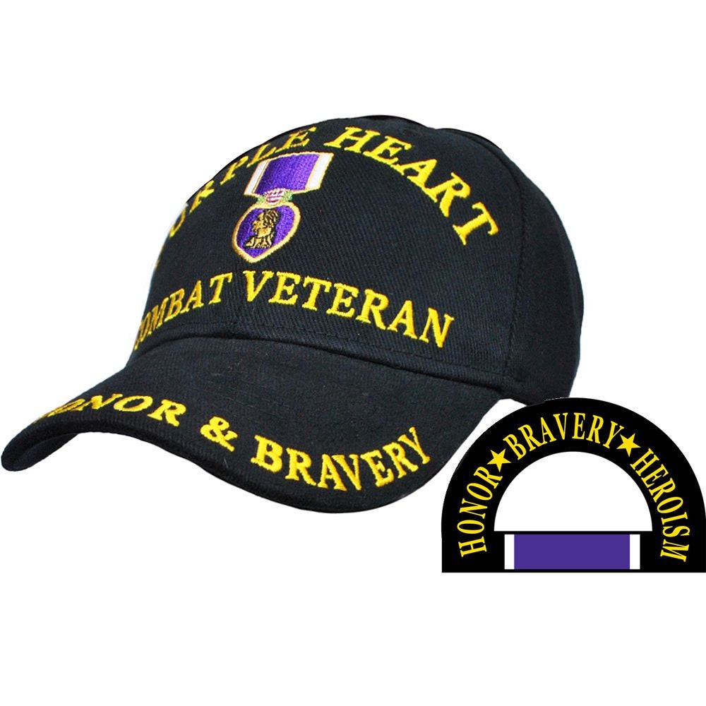 PURPLE HEART Combat Veteran Embroidered Cap Hat - United States Military Veteran Vet Honor Bravery Craft Supply