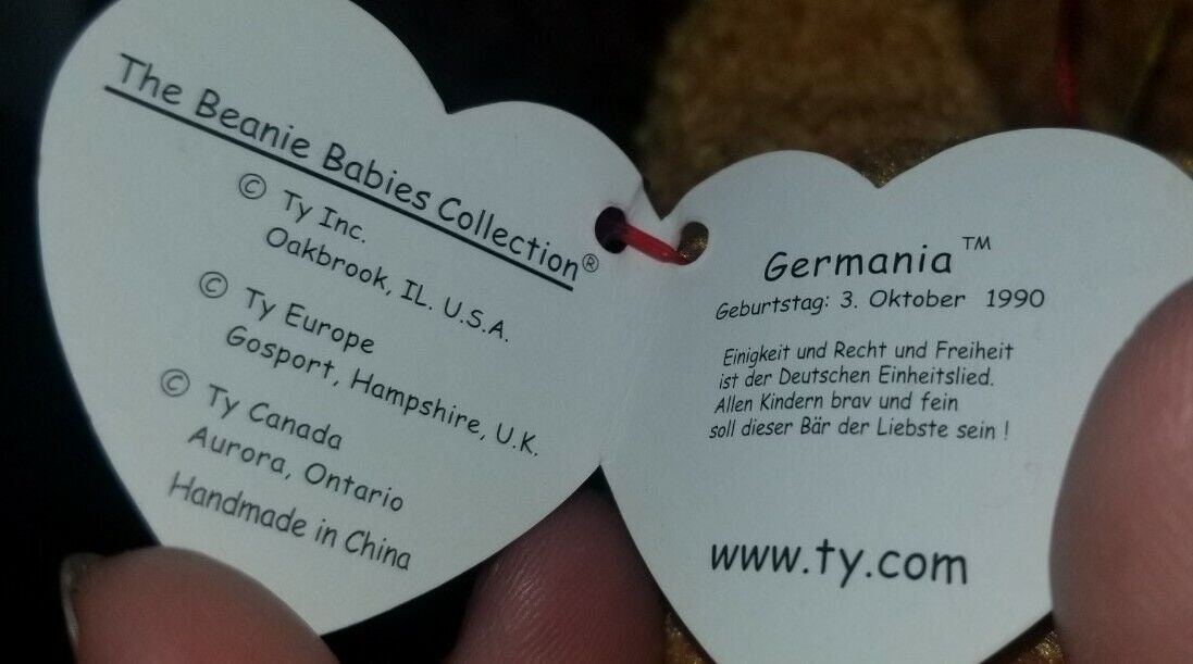 GERMANIA the Bear Ty Beanie Baby Retired Beanbag Plush - New with Tags Vintage 1990s-German writing on tag.