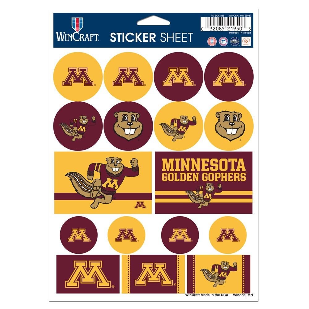 Wincraft MINNESOTA GOLDEN GOPHERS Sticker Sheet Decal - Vinyl Die-Cut Decal Stickers Set University of Minnesota Craft Supply