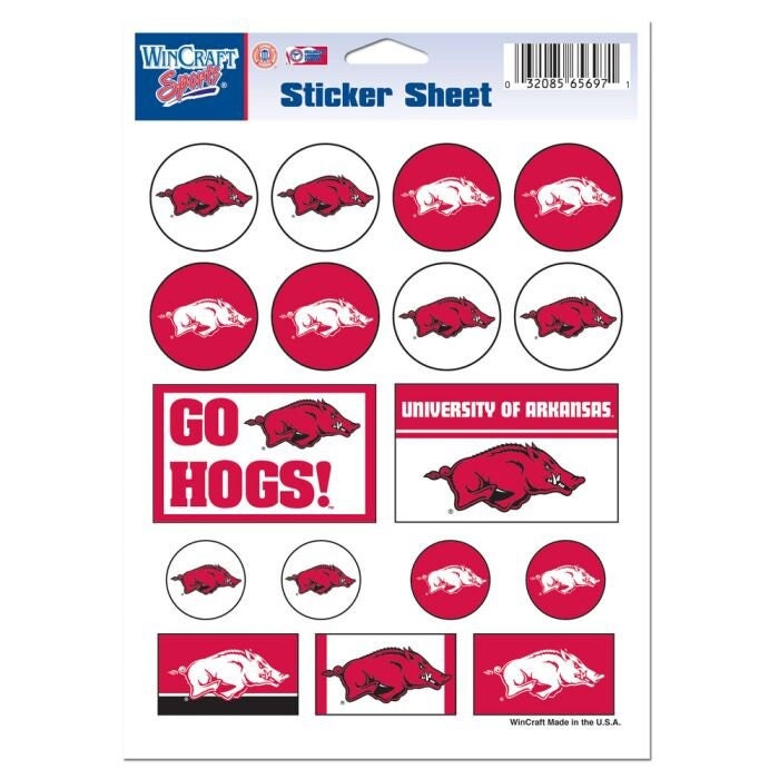 Wincraft ARKANSAS RAZORBACKS Sticker Sheet Decal - Vinyl Die-Cut Decal Stickers Set University of Arkansas Craft Supply