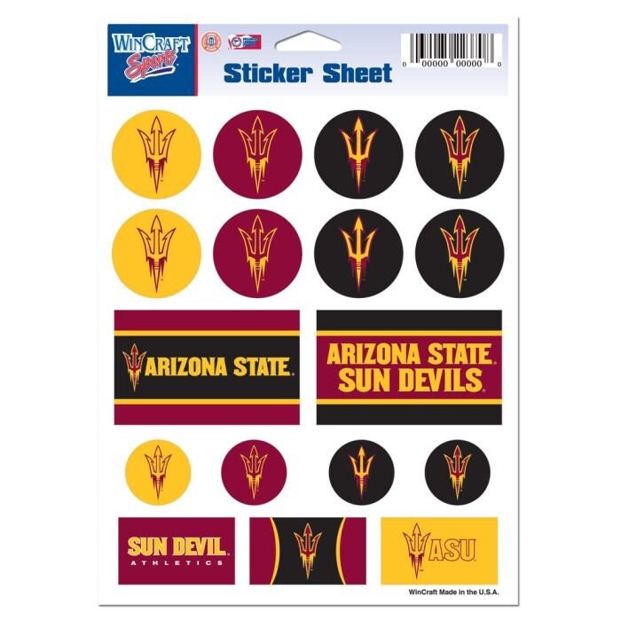 Wincraft ARIZONA STATE UNIVERSITY Sticker Sheet Decal - Vinyl Die-Cut Decal Stickers Set Arizona State Sun Devils Craft Supply