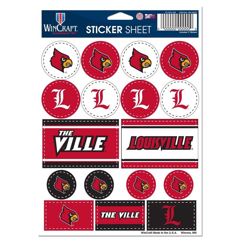 Wincraft LOUISVILLE CARDINALS Sticker Sheet Decal - Vinyl Die-Cut Decal Stickers Set University of Louisville Craft Supply