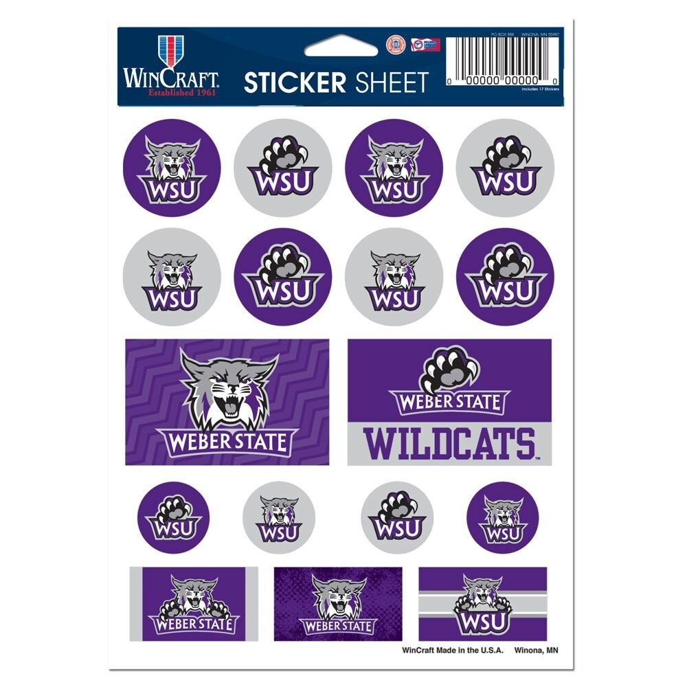 Wincraft WEBER STATE WILDCATS Sticker Sheet Decal - Vinyl Die-Cut Decal Stickers Set Weber State University Craft Supply