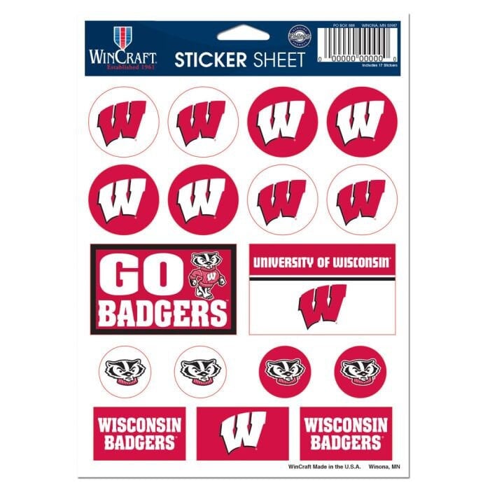 Wincraft WISCONSIN BADGERS Sticker Sheet Decal - Vinyl Die-Cut Decal Stickers Set University of Wisconsin Craft Supply