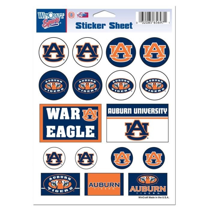Wincraft AUBURN TIGERS Sticker Sheet Decal - Vinyl Die-Cut Decal Stickers Set Auburn University Craft Supply