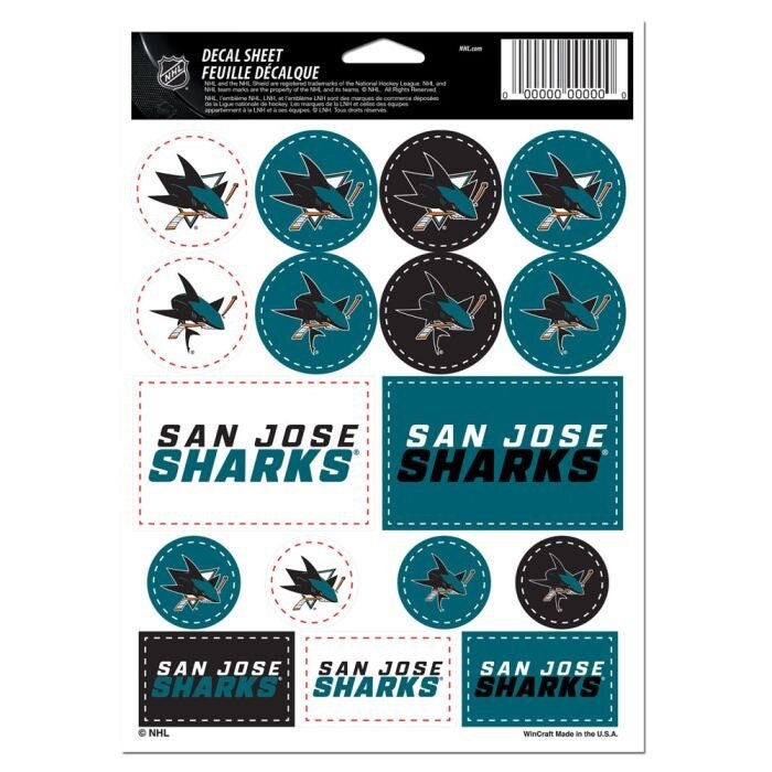 Wincraft SAN JOSE SHARKS Sticker Sheet Decal - Vinyl Die-Cut Decal Stickers Set Hockey Craft Supply