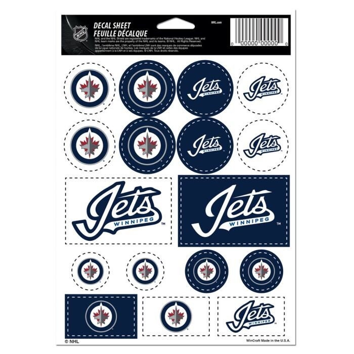 Wincraft WINNIPEG JETS Sticker Sheet Decal - Vinyl Die-Cut Decal Stickers Set Hockey Craft Supply