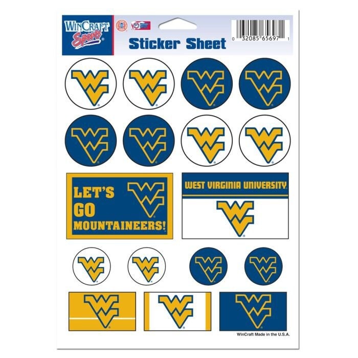 Wincraft WEST VIRGINIA MOUNTAINEERS Sticker Sheet Decal - Vinyl Die-Cut Decal Stickers Set West Virginia University Craft Supply