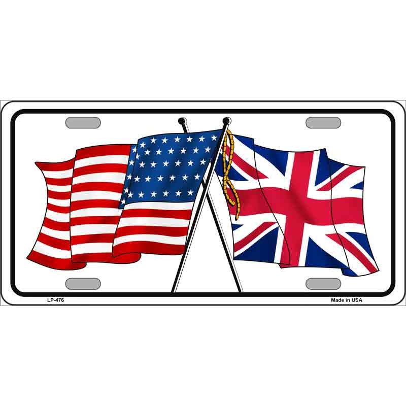 USA / Britain Crossed Flags Metal License Plate Sign Novelty Vanity Craft Supply