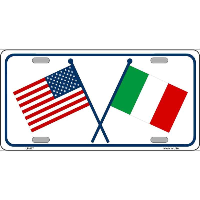USA / Italy Crossed Flags Metal License Plate Sign Novelty Vanity Craft Supply