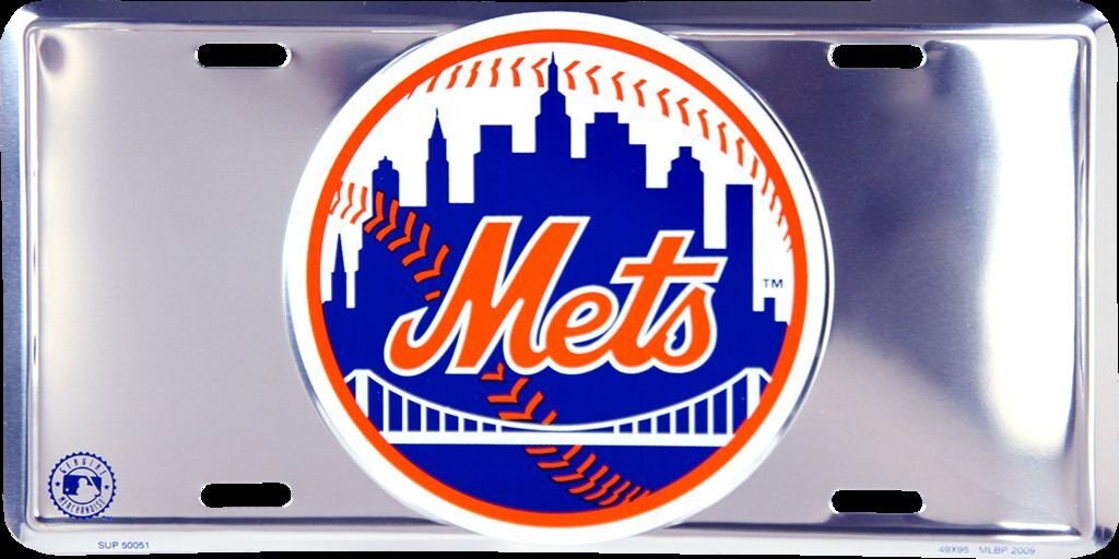 NEW YORK METS Chrome Metal License Plate Sign Novelty Vanity Craft Supply
