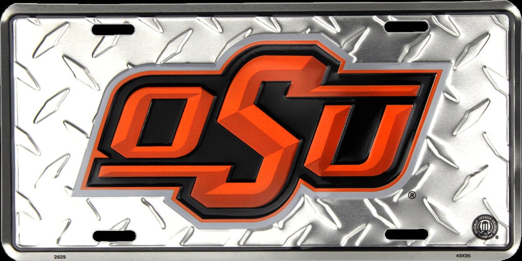 OKLAHOMA STATE COWBOYS Diamond Plated Metal License Plate Sign Novelty Vanity Craft Supply