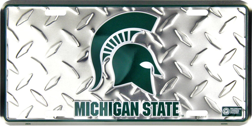 MICHIGAN STATE SPARTANS Diamond Plated Metal License Plate Sign Novelty Vanity Craft Supply