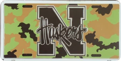UNIVERSITY OF NEBRASKA Cornhuskers Chrome Camouflage Metal License Plate Sign Novelty Vanity Craft Supply