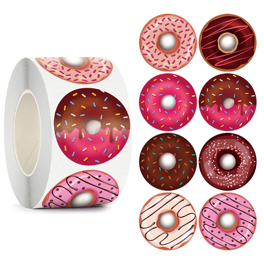 500 Donut Stickers - Small 1" Teacher Reward Stickers, Incentive Roll Sticker For School Party Gift Wrapping Craft Supply