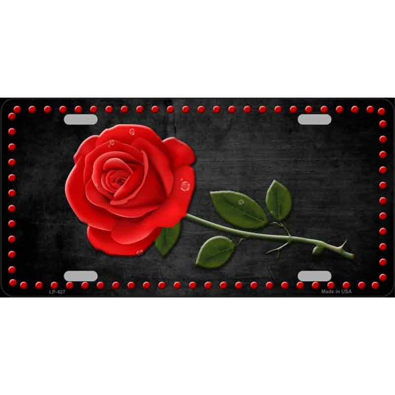 ROSE DESIGN Black Background Metal License Plate Sign Novelty Vanity Craft Supply