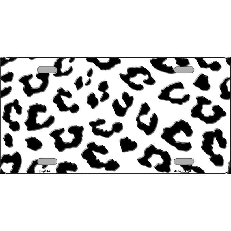 White/Black Cheetah Print Metal License Plate Sign Novelty Vanity Craft Supply