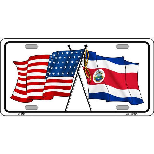 USA / Costa Rica Crossed Flags Metal License Plate Sign Novelty Vanity Craft Supply