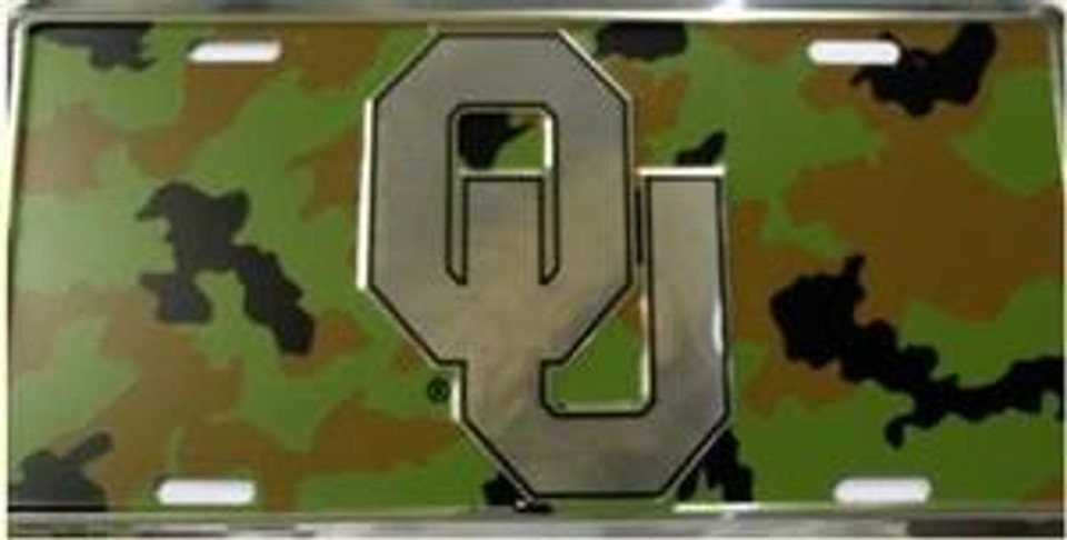 UNIVERSITY OF OKLAHOMA Sooners Chrome Camouflage Metal License Plate Sign Novelty Vanity Craft Supply