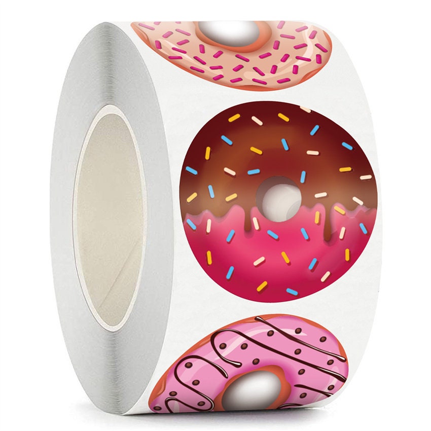 500 Donut Stickers - Small 1" Teacher Reward Stickers, Incentive Roll Sticker For School Party Gift Wrapping Craft Supply