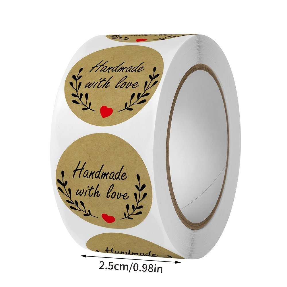 500 Hand Made With Love Stickers - Small 1" Stickers with Heart, Scrapbooking Roll Sticker For School Party Craft Supply