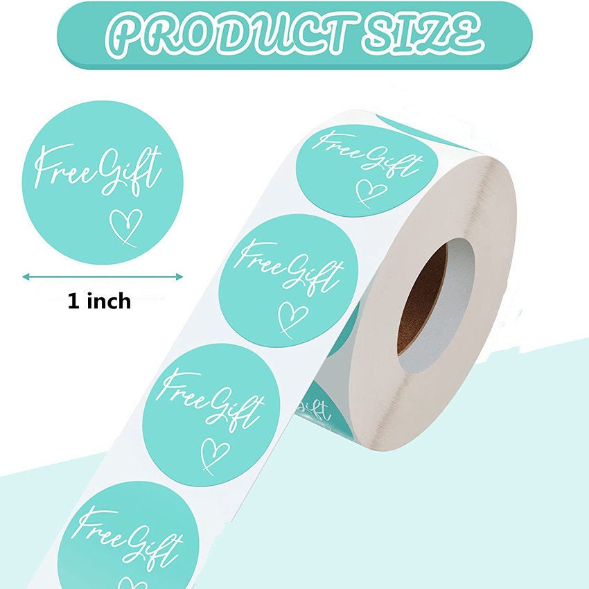 500 Free Gift Stickers - Small 1" Stickers Blue with Heart, Freebie Free Sample Small Business Roll Sticker Craft Supply