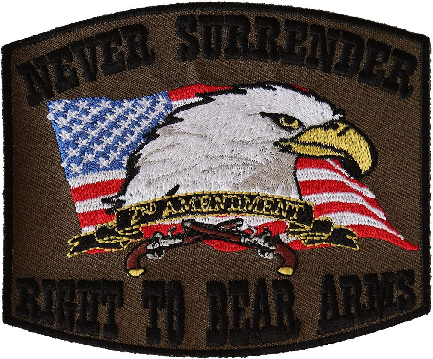 Never Surrender Right to Bear Arms 2nd Amendment Patch - 4x3.25 inch – Patriotic Embroidered Patch Appliqué Craft Supply