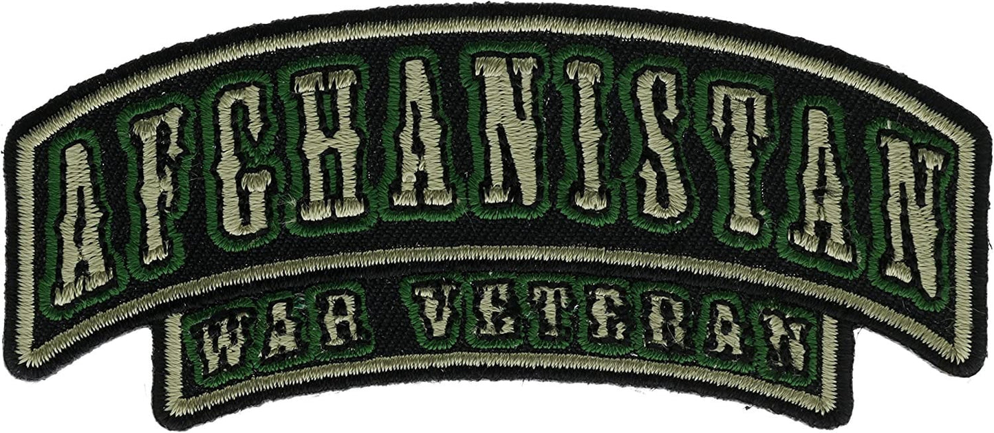 Afghanistan War Veteran Rocker Patch - 3.75x1.75 inch - Military Vet Embroidered Patch Appliqué Craft Supply