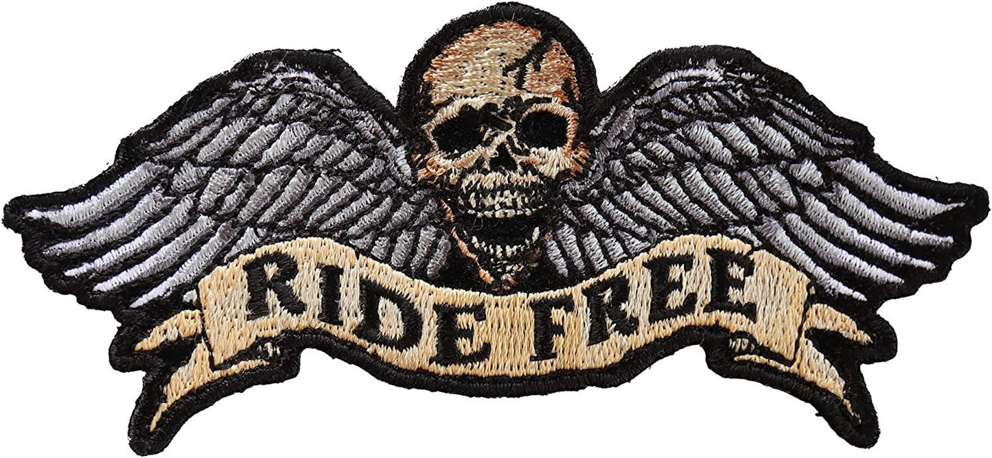 Ride Free Winged Skull Small Patch - 4.5x2.5 inch – Motorcycle Embroidered Patch Appliqué Craft Supply