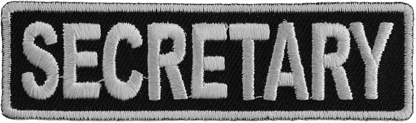 Secretary Patch 3.5 Inch White - 3.5x1 inch – Biker Embroidered Patch Appliqué Craft Supply