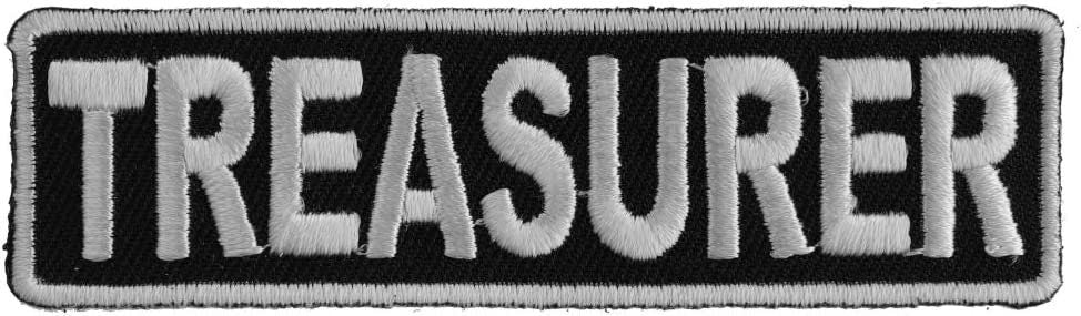 Treasurer Patch 3.5 Inch White - 3.5x1 inch – Biker Embroidered Patch Appliqué Craft Supply