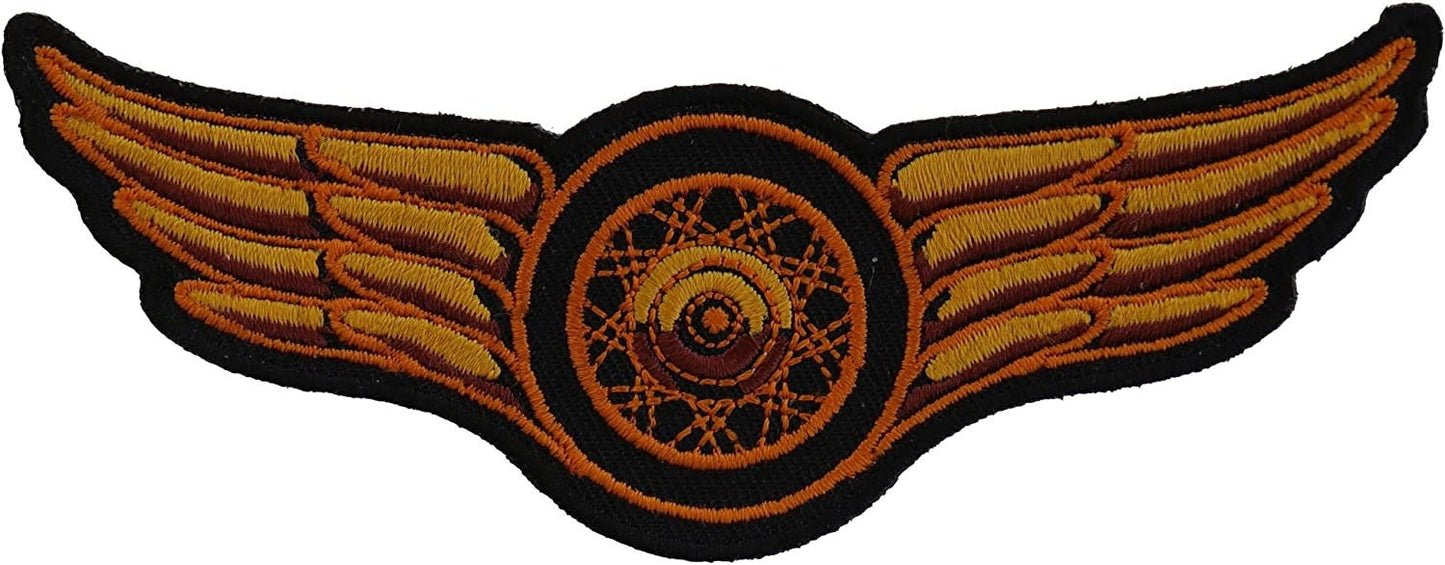 Winged Wheel Small Orange Patch - 5x2 inch – Biker Embroidered Patch Appliqué Craft Supply
