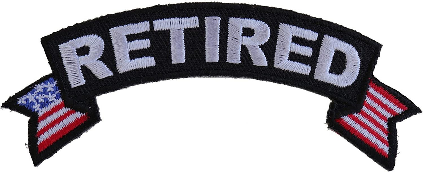 Retired Small Rocker Patch with American Flag Tips - 4x1.5 inch – Motorcycle Embroidered Patch Appliqué Craft Supply
