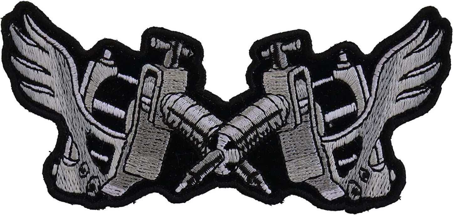 Tattoo Guns Wings Patch Small - 4.5x2 inch – Motorcycle Embroidered Patch Appliqué Craft Supply