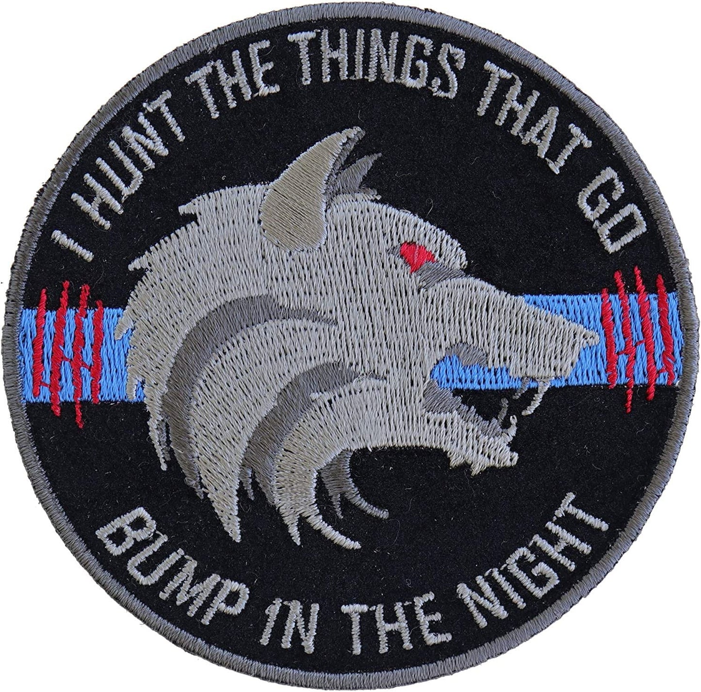 Thin Blue Line Bump in The Night Wolf Patch - 3.5x3.5 inch - Embroidered Patch Appliqué Craft Supply