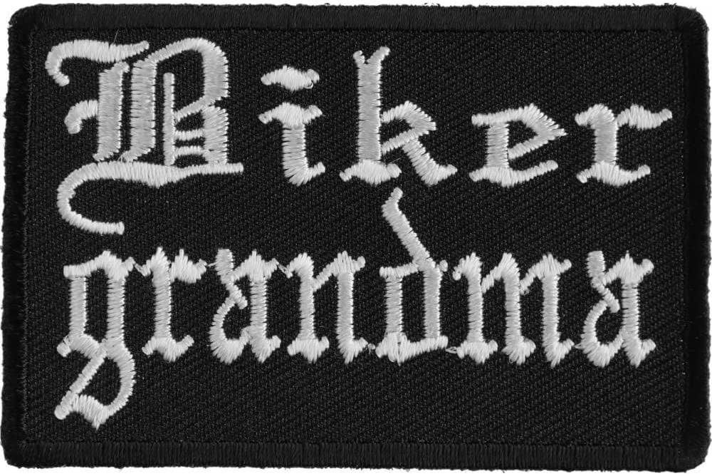 Biker Grandma Patch in Old English - 3x2 inch – Motorcycle Embroidered Patch Appliqué Craft Supply