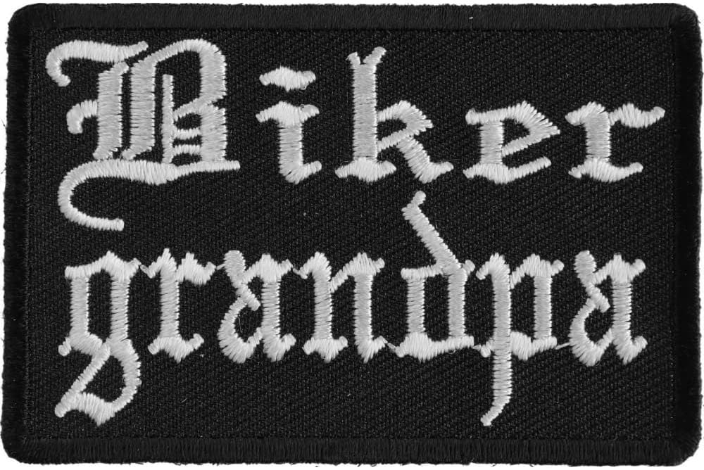 Biker Grandpa Patch in Old English - 3x2 inch -Motorcycle Embroidered Patch Appliqué Craft Supply