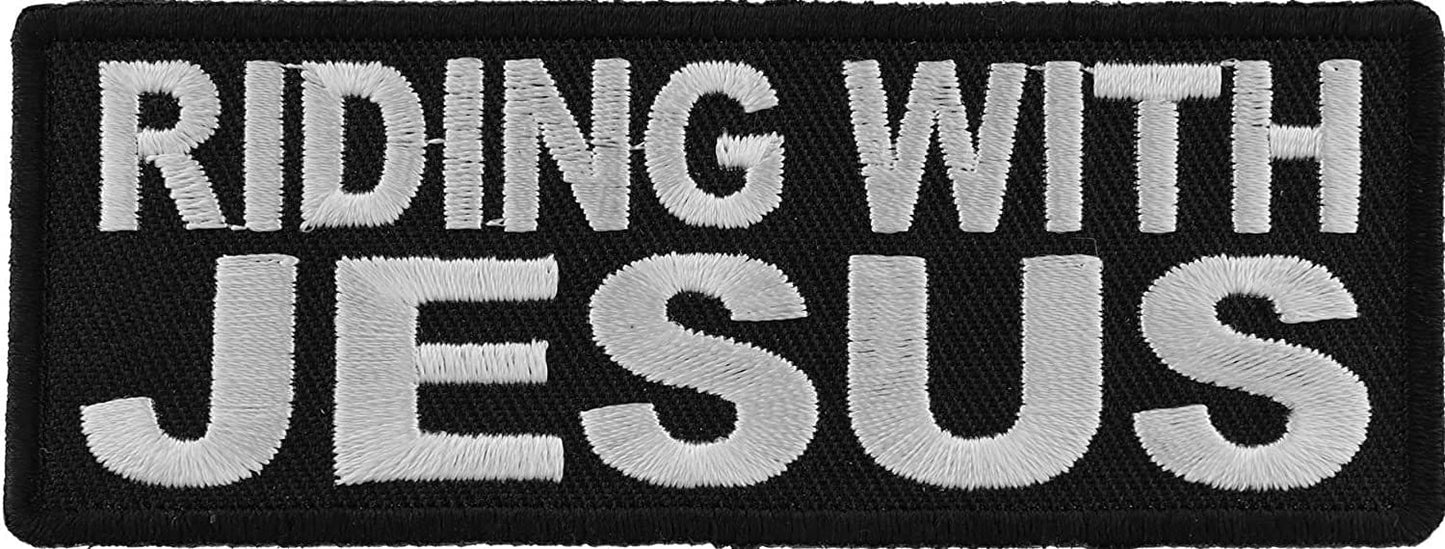 Riding with Jesus Patch - 4x1.5 inch – Christian Embroidered Patch Appliqué Craft Supply
