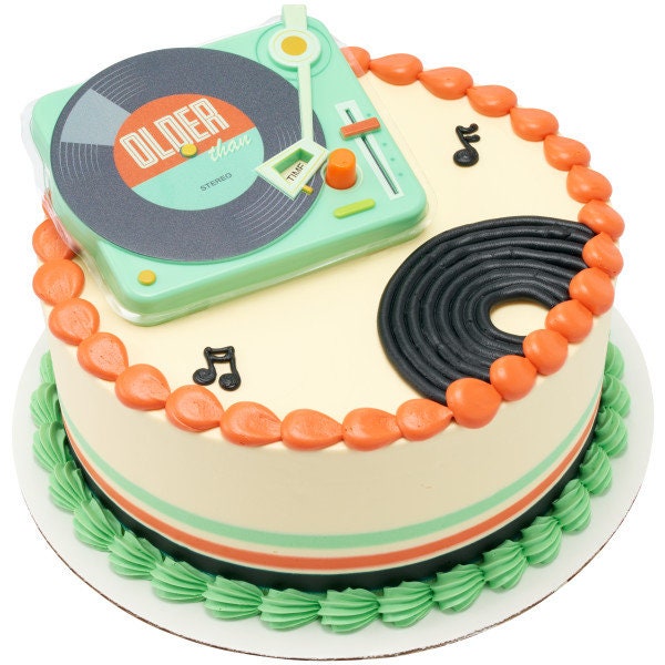 Older Than Vinyl Record Player Cake Topper - LP Turntable Retro Birthday Party Cake Decoration - Birthday Celebration Decoset Craft Supply