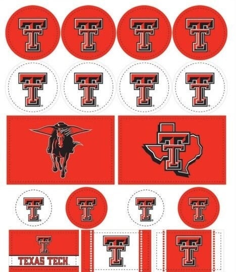 Officially Licensed TEXAS TECH UNIVERSITY Sticker Sheet Decal - Vinyl Die-Cut Decal Stickers Set Texas Tech Red Raiders Craft Supply