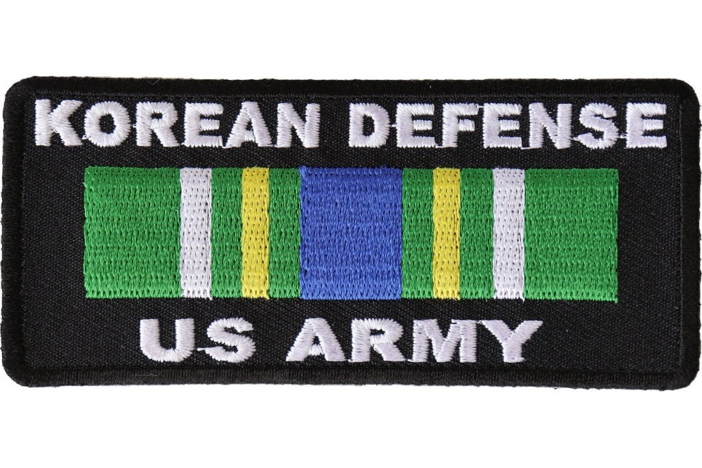 Korean Defense US Army with Ribbon Patch - 4x1.75 inch - Military Vet Embroidered Patch Appliqué Craft Supply