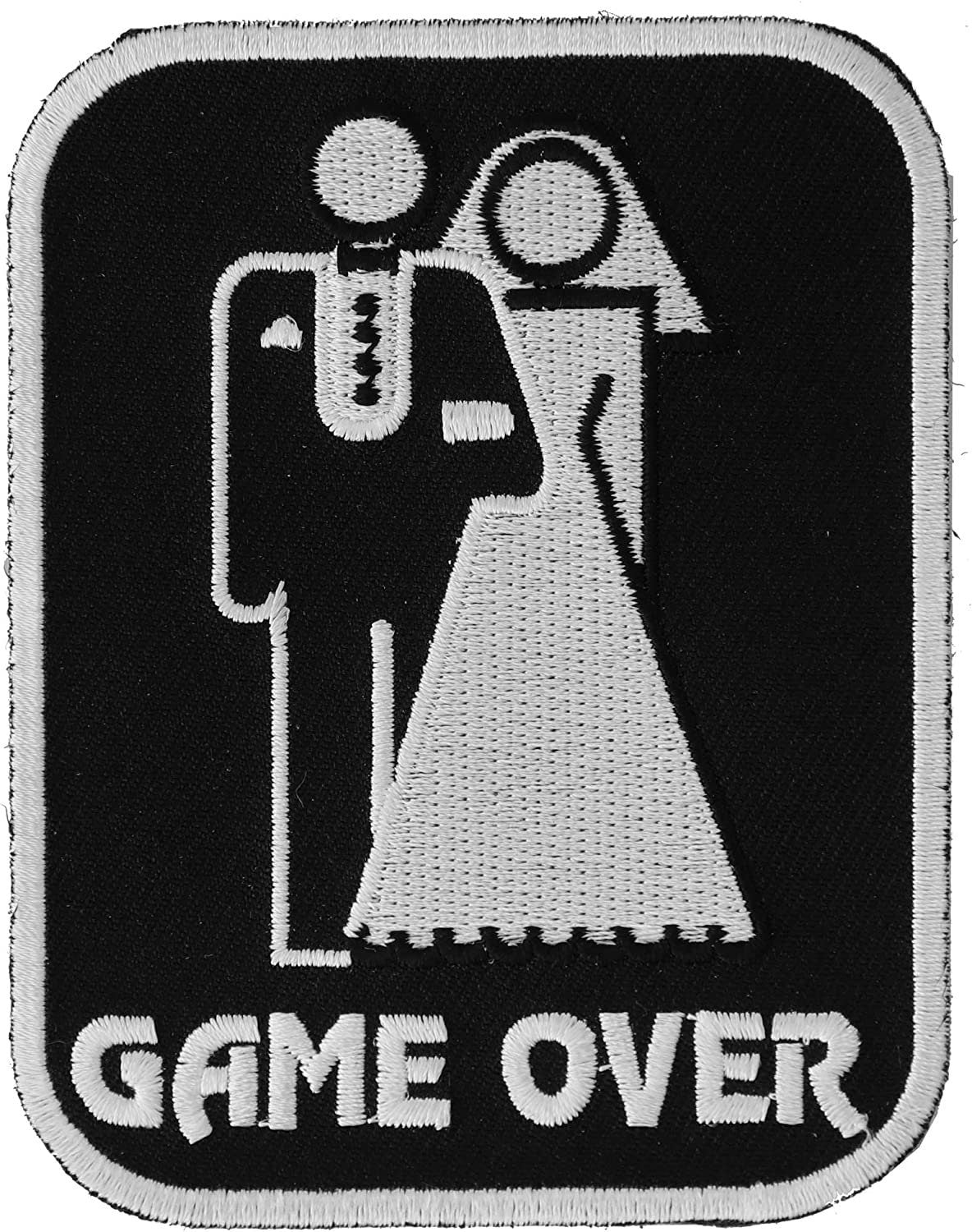 Game Over Marriage Patch Medium - 3x3.75 inch – Funny Embroidered Patch Appliqué Craft Supply
