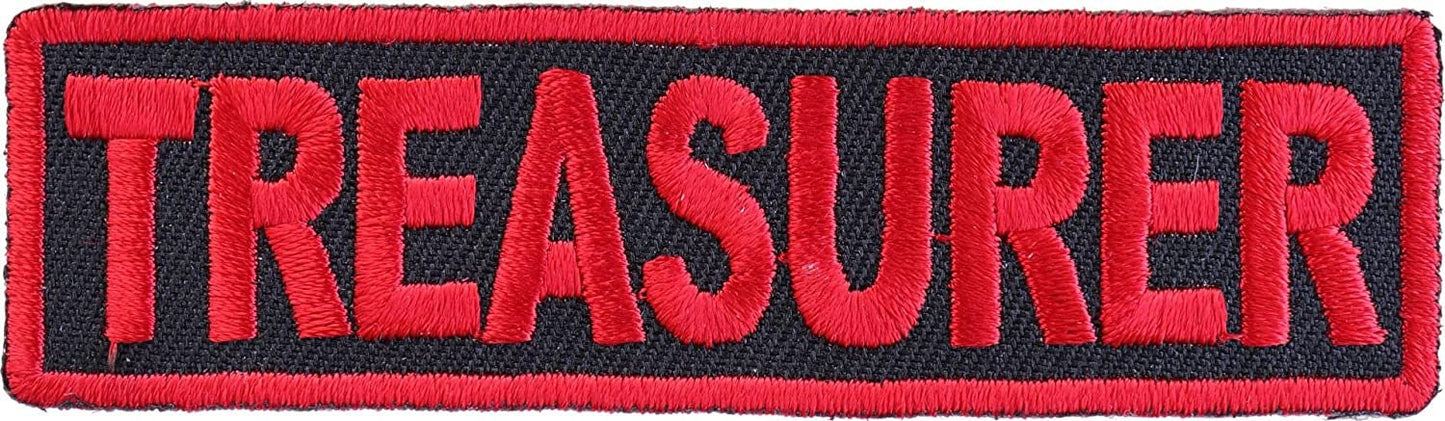Treasurer Patch Red - 3.5x1 inch – Biker Embroidered Patch Appliqué Craft Supply