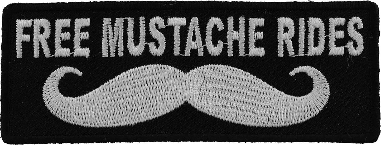 Free Mustache Rides Patch - 4x1.5 inch – Funny Embroidered Patch Appliqué Craft Supply